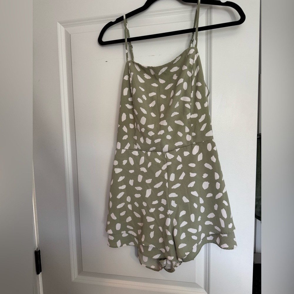 Chic Light Green and White Spotted Romper